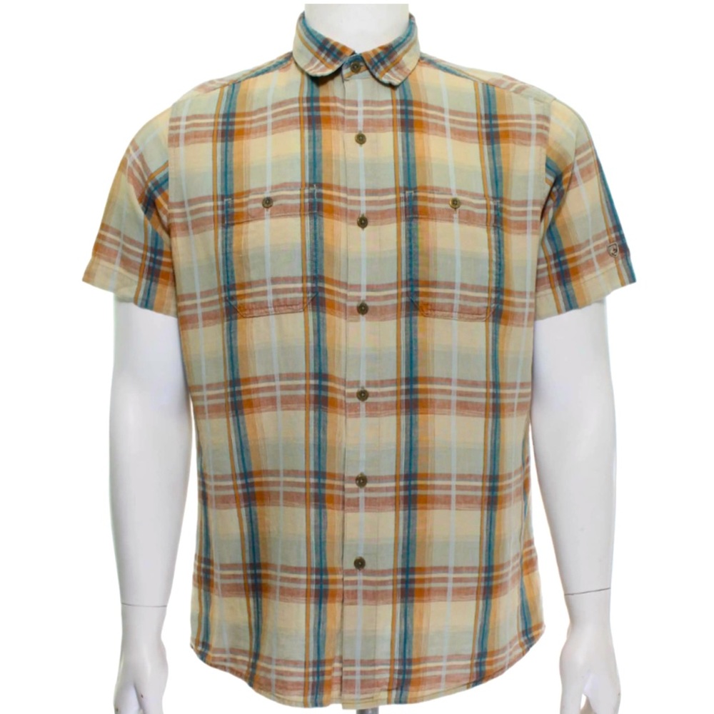 Kuhl Beige Button Front Shirts for Men - Beige Plaid Linen Blend - Kuhl | XL